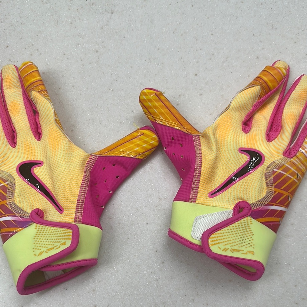 Nike Pink and Yellow Sports Gloves